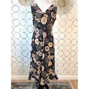 BCBG Maxazria Y2K Babydoll Dress M Whimsygoth Fairy Grunge Floral Black Purple